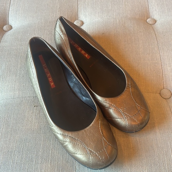 Prada Metallic Bronze Ballet Flats Size 37.5 - Picture 2 of 7